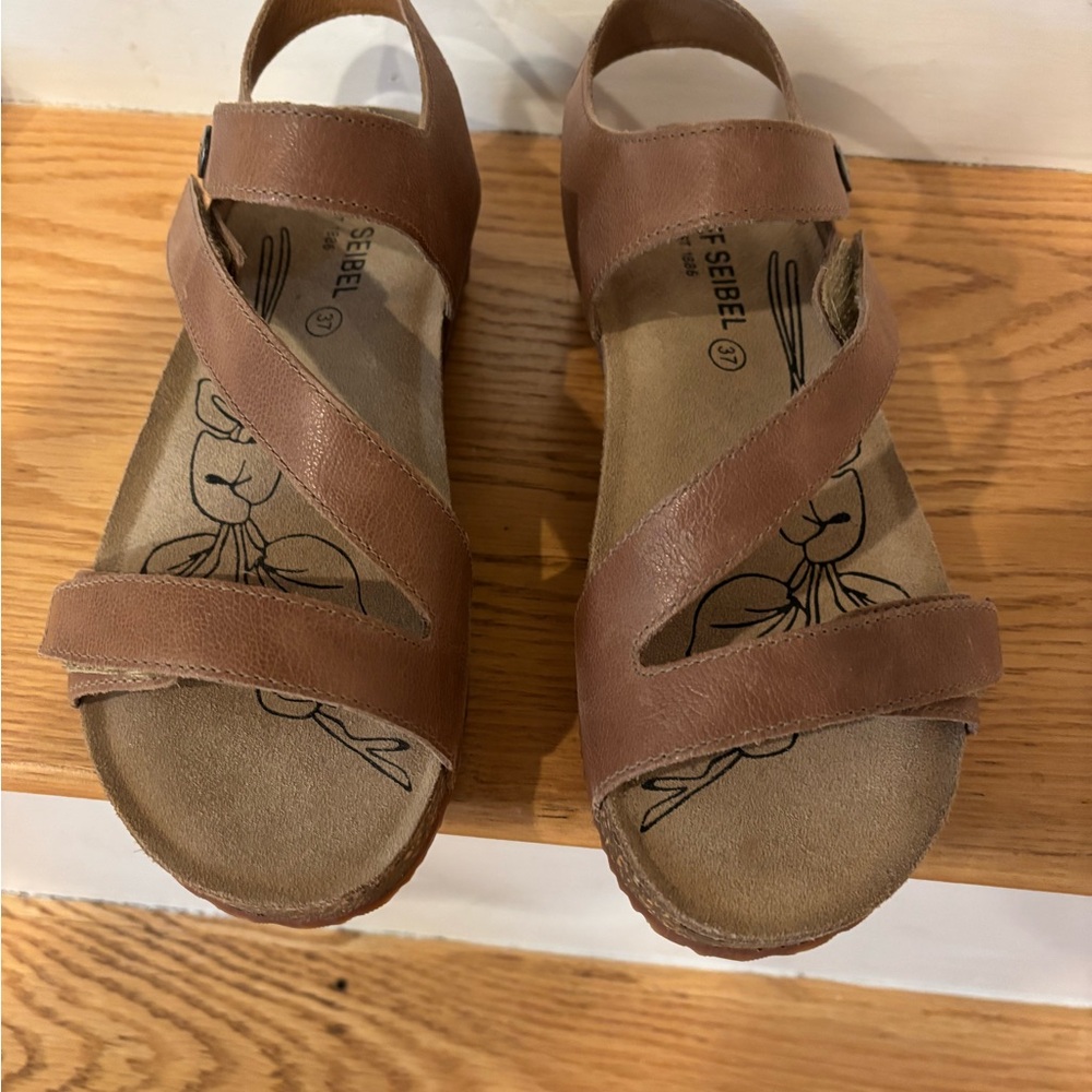 Josef Seibel Tan Leather Strappy Sandals